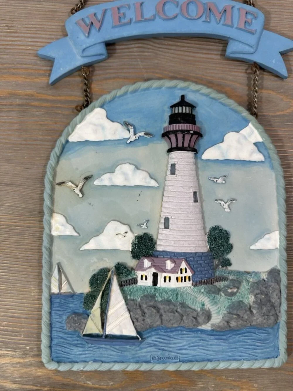 Spoontiques 3D Lighthouse Hanging Welcome Sign Plaque 10x7 Read